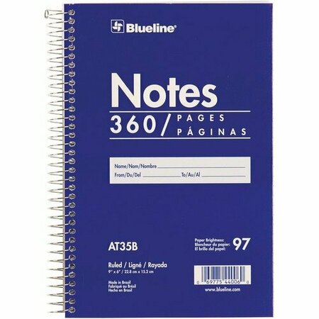 REDIFORM Steno Pad, 360 Page, Side Bound, 6inWx9inLx3/4inH, Blue REDAT35B